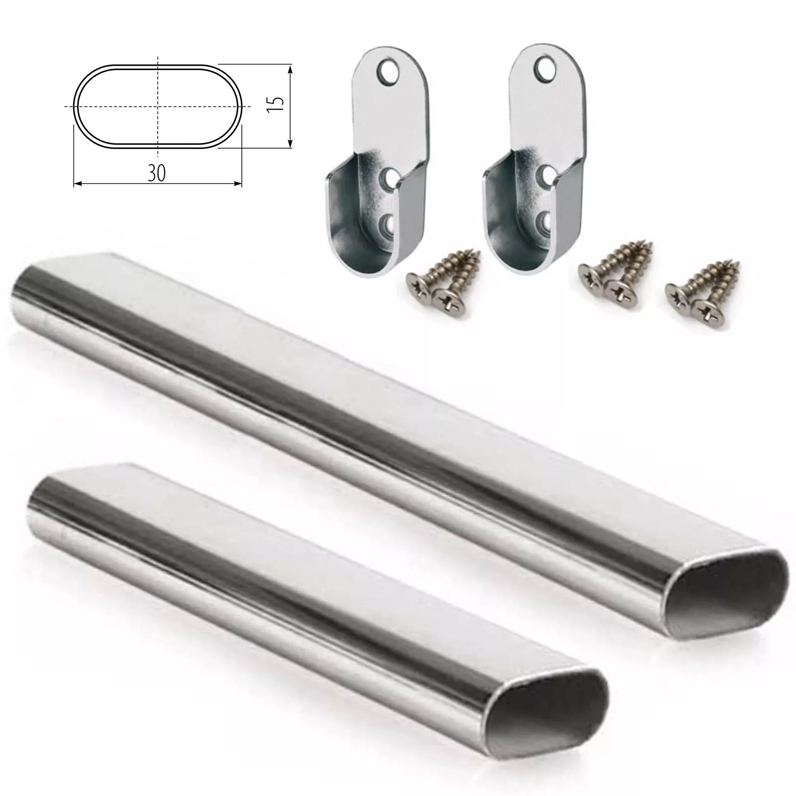 Wardrobe Oval Hanging Rail + Fittings Tube Bar Clo